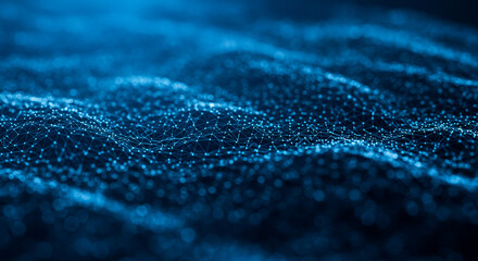Poster - Abstract Blue Network Data Flow Digital Wave Tech Background AI Connectivity