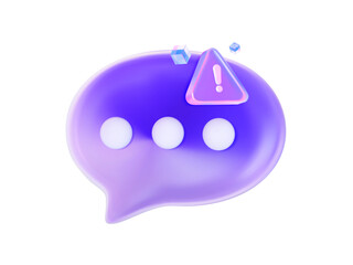 Poster - Holographic 3D chat bubble with typing dots and exclamation mark. Symbol of online communication, alerts, notifications, and digital interface.