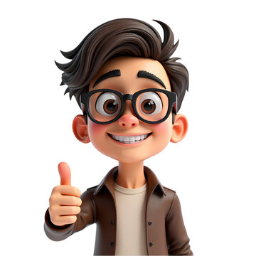 3D Cartoon Boy Thumbs Up Image isolated on transparent background