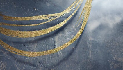 Poster - abstract representation of gold lines over dark textured background with ethereal clouds