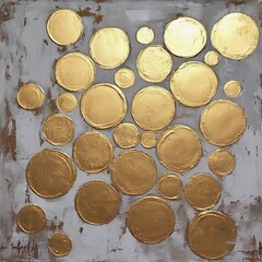 Poster - Abstract Art Featuring Gold Circles on a Textured White Background with Earthy Accents