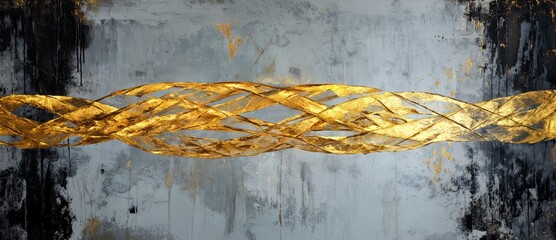 Poster - Abstract art piece featuring intertwined golden strands on a textured gray and black background