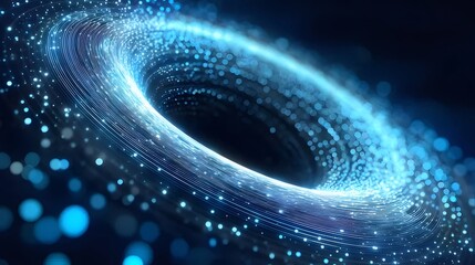 Aufkleber - 青色発光粒子群による抽象的な渦巻きのトンネル表現 仮想空間とデジタルの未来的な背景デザイン