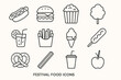 © Fora - Outline icons of classic festival foods including hotdog, burger, and popcorn