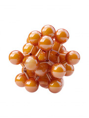 Poster - A complex three-dimensional molecular structure with interconnected orange spheres creates an abstract geometric pattern against a clean white background carefully.