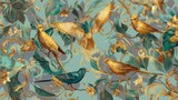 A decorative, detailed, ornate pattern featuring birds and flourishing foliage