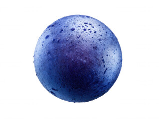 Wall Mural - A textured blue spherical object with an irregular surface resembling a celestial body floats mysteriously against a clean white background, catching the light subtly.