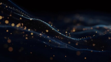 Aufkleber - 暗い背景に浮かぶ青と金色の粒子が織りなす抽象的な波の動き
