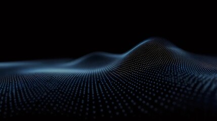 Aufkleber - 黒色の背景に青色の光るドットパターンを持つ抽象的な3Dデジタル波の表面 未来的な技術の背景に最適なネットワーク接続性グラフィックデザイン