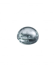 Poster - A transparent glass dome with trapped air bubbles is centered on a white background, reflecting light and creating a smooth, clean aesthetic image effect.