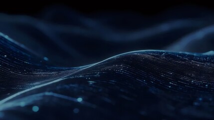 Aufkleber - 青色の粒子が波打つ抽象的な背景 未来的なデジタルテクノロジーネットワーク接続の背景