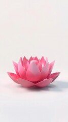 Aufkleber - ピンク色の蓮の花の静物画 白い背景に美しい装飾的な花びらのエレガントなデザインとシンプルな表現