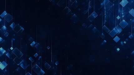 Aufkleber - ダークブルーの背景に浮かぶ幾何学的な正方形と抽象的なテクスチャが特徴的な現代的で未来的なデジタルアート