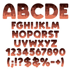 Aufkleber - Font, alphabet, letter, number from layers with mushrooms and snails. Isolated vector objects on white background.