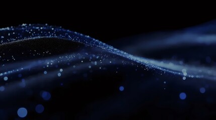 Aufkleber - 暗い背景に浮かぶ青色の抽象的な波と輝く粒子、現代的なデジタルアートと未来的なデザインの表現