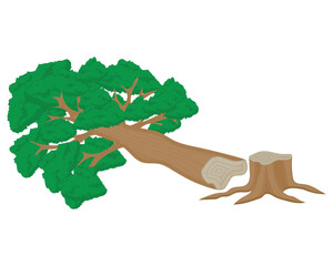 vector illustration design of a tree that has fallen or broken or cut using a sensor wood cutting machine