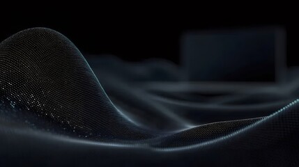 Aufkleber - 黒の背景に抽象的な粒子状の波 ぼかしとグラデーションのある未来的な技術デザイン