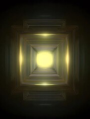 Aufkleber - 抽象的な黄金色の正方形トンネル 光沢のある効果と奥行きのある幾何学的な形状と暗い背景