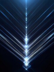 Aufkleber - 輝く青色光線が暗い背景に収束する抽象的な画像 未来的な技術スタイルでグラデーションと幾何学的なパターンが特徴