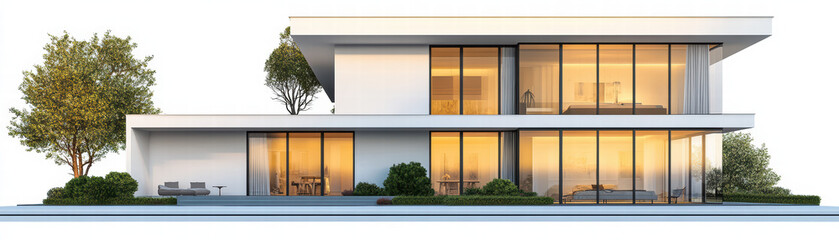 Aufkleber - Modern Architectural Marvel: A striking modern architectural design showcases clean lines and expansive glass, creating a seamless blend of indoor and outdoor living.