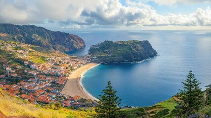 Poster - A picturesque coastal town with colorful buildings and calm sea