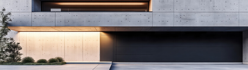 Aufkleber - Modern Concrete Facade: A stunning display of contemporary architectural design. The photograph features a modern concrete facade, showcasing the interplay of light and shadow on clean lines.