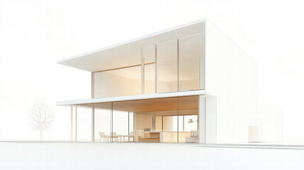 Aufkleber - Modern minimalist dwelling: A contemporary, minimalist residence with clean lines and large glass windows, exuding a sense of open space and modern design.