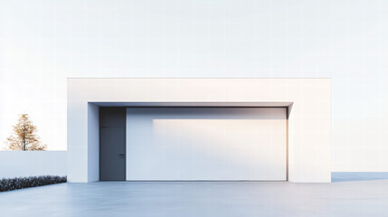 Aufkleber - Modern Garage Facade: A minimalist and contemporary garage entrance, with clean lines and a modern aesthetic, under a clear sky. The image evokes a sense of modern architecture and sleek design.