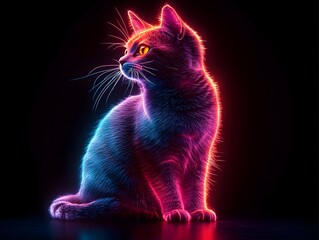 Poster - Neon Cat An Elegant Feline Glowing in the Darkness
