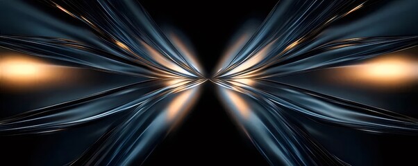 Aufkleber - 抽象的な青と金の背景に集中線と光の効果を持つ幾何学的な3Dデザインのレンダリング
