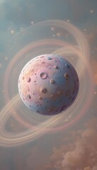 Poster - Dreamy Pastel Planet, A Beautiful Sphere, Surrounded By Thin Colorful Rings. A Soft And Gentle Celestial Body Evokes Wonder. Explore The Cosmos And Imagine Distant Worlds.