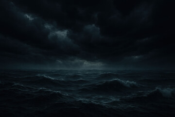 dark stormy sea with crashing waves and whitecaps.