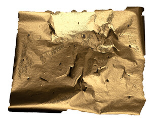 Poster - Torn, rippled gold foil texture with a glossy, pearlescent finish. Frayed edges and a sleek,