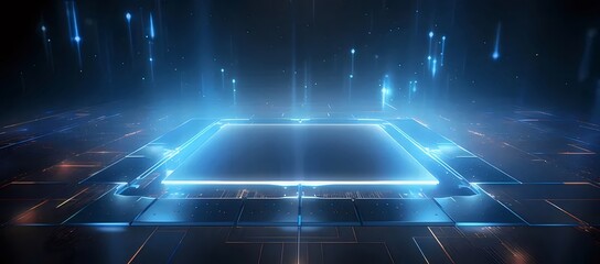 Aufkleber - 青い光沢のあるデジタル背景 未来的な技術と抽象的なデザインの接続性を示す回路基板のネットワーク システム