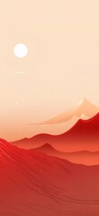 Poster - 赤い山々 と 白い太陽 の ミニマル な 8 ビット スタイル の 風景