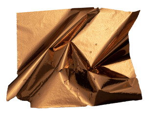 Poster - Torn, rippled bronze foil texture with a glossy, pearlescent finish. Frayed, damaged edges creating
