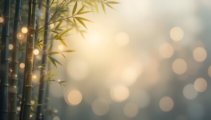 Poster - Gentle Bamboo Illustration, A Serene Background, Glowing Light Creating Tranquility, A Soft Dreamy Art Piece, For Peaceful Projects. Nature's Calming Effect.