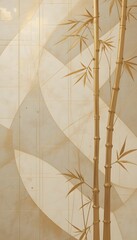 Poster - Muted Gold And Beige Geometric Abstract Background With Bamboo, A Calm Earthy Design. Natural Motifs Create Serene Artwork. Great For Your Earthy Designs.