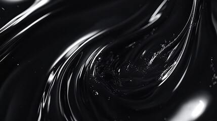 Poster - Abstract Black Liquid Swirl Design Elegant Dark Background Texture Shiny Fluid Motion Graphic Wallpaper Premium Digital Art Illustration Modern Design