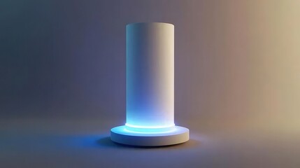 Aufkleber - 青い発光ベースの白い円柱のデジタル レンダリング背景 シンプルな抽象的な3Dオブジェクト ミニマルデザイン