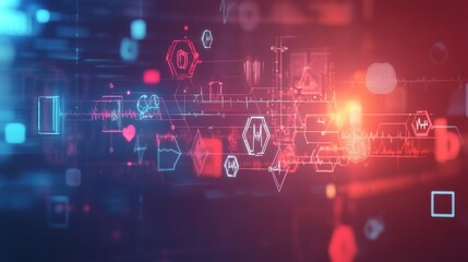 Poster - Illuminating medical data visualization digital environment neon glow soft focus background for modern healthcare