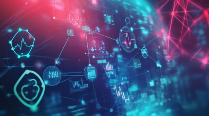  - Softfocus glowing medical background with neon elements digital healthcare visualization futuristic environment abstract concept