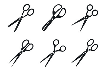 Poster - Collection of Six Different Black Scissors Icons Isolated on White Background