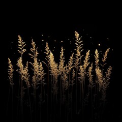 Poster - Golden Glitter Plants on Black Background