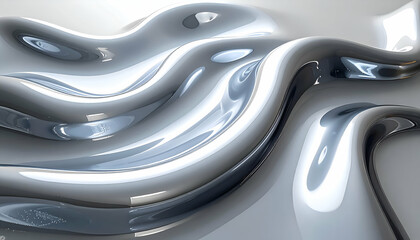 Aufkleber - Abstract metallic wave patterns with reflective surfaces and smooth textures
