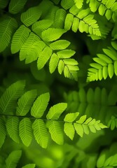 Poster - 緑豊かな葉のパターンと植物のマクロ画像は、鮮やかな色彩の構造と静脈の詳細を示しています