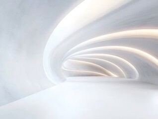 Fototapete - 白抽象的な曲線のトンネルのインテリアデザインに現代建築の空間 白い壁の背景と照明された幾何学的なパターン 未来的なスタイルとミニマルな美学