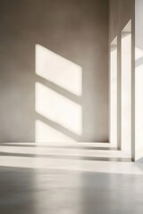 Aufkleber - ミニマリストのインテリアの白い部屋に差し込む強い太陽光と影 静かな建築デザインの背景