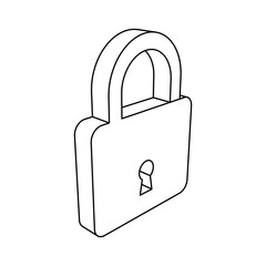 Poster - the outline of a large padlock symbol is made with black lines. 3d view of the object in perspective