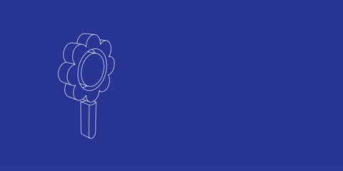 Poster - The outline of a large chamomile symbol made of white lines on the left. 3D view of the object in perspective. Vector illustration on indigo background